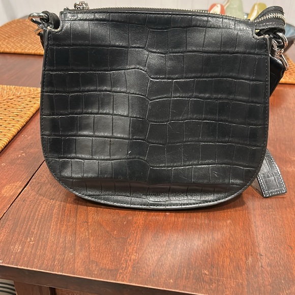 All Saints Captain Croc Round Cow Leather Embossed Crossbody Black - Picture 4 of 16
